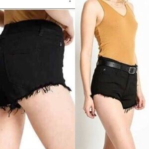 Kancan Black High Rise Distressed Raw Hem Festival Jean Shorts Size 27, 7